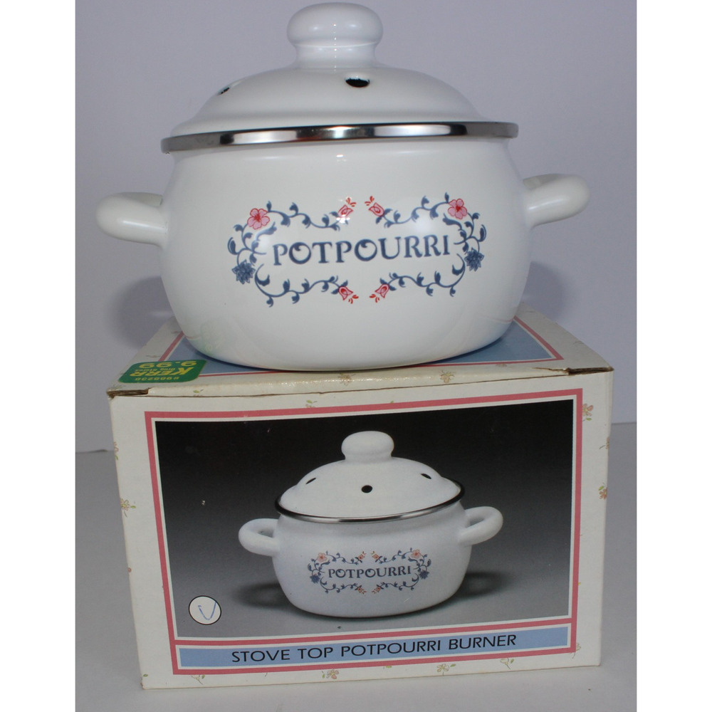Vintage 1980s Stovetop Enamel Potpourri Burner Joy Import Co NIB Grannycore